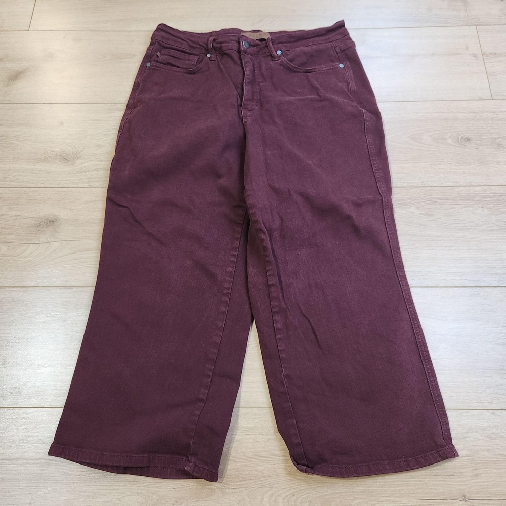 Judy Blue Wide Leg Crop Jeans Womens 14W Dark Red High Rise Stretch Denim
